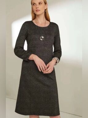J. Jill Charcoal Gray Plaid Ponte Dress size Large